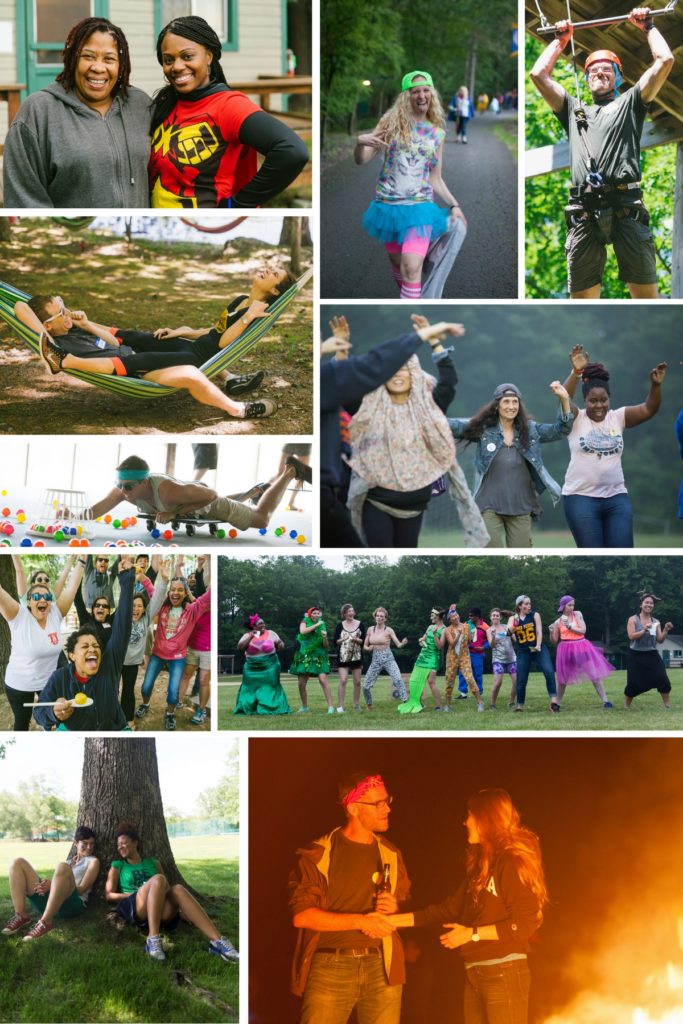Collage of Campers in activities at Camp Bonfire. They are definitely not hesitant since experiencing camp!